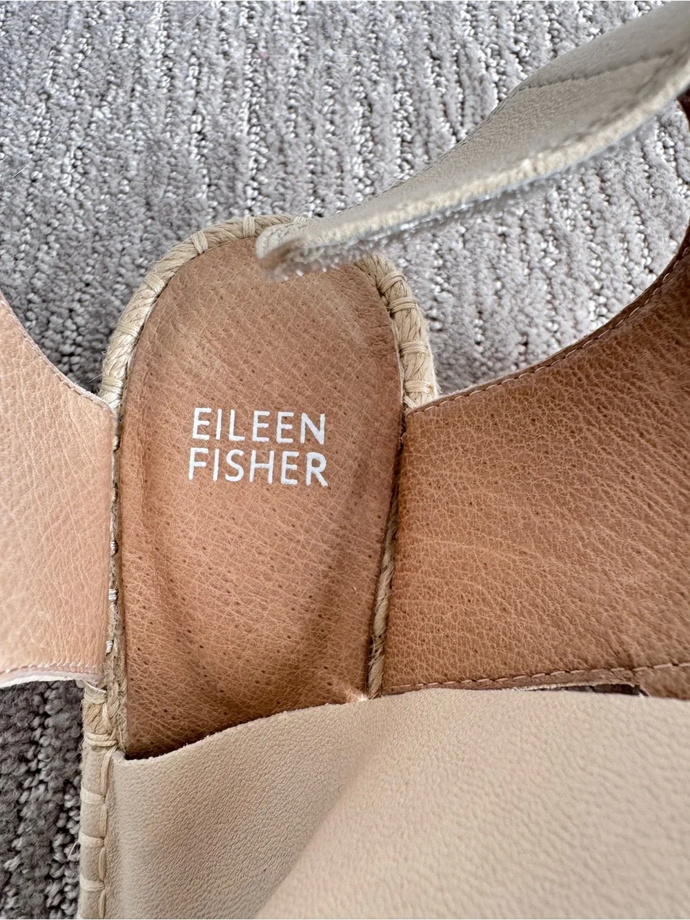 NWOB Eileen Fisher Willow Leather Wedge Espadrille Sandals Nude Women’s Size 8.5